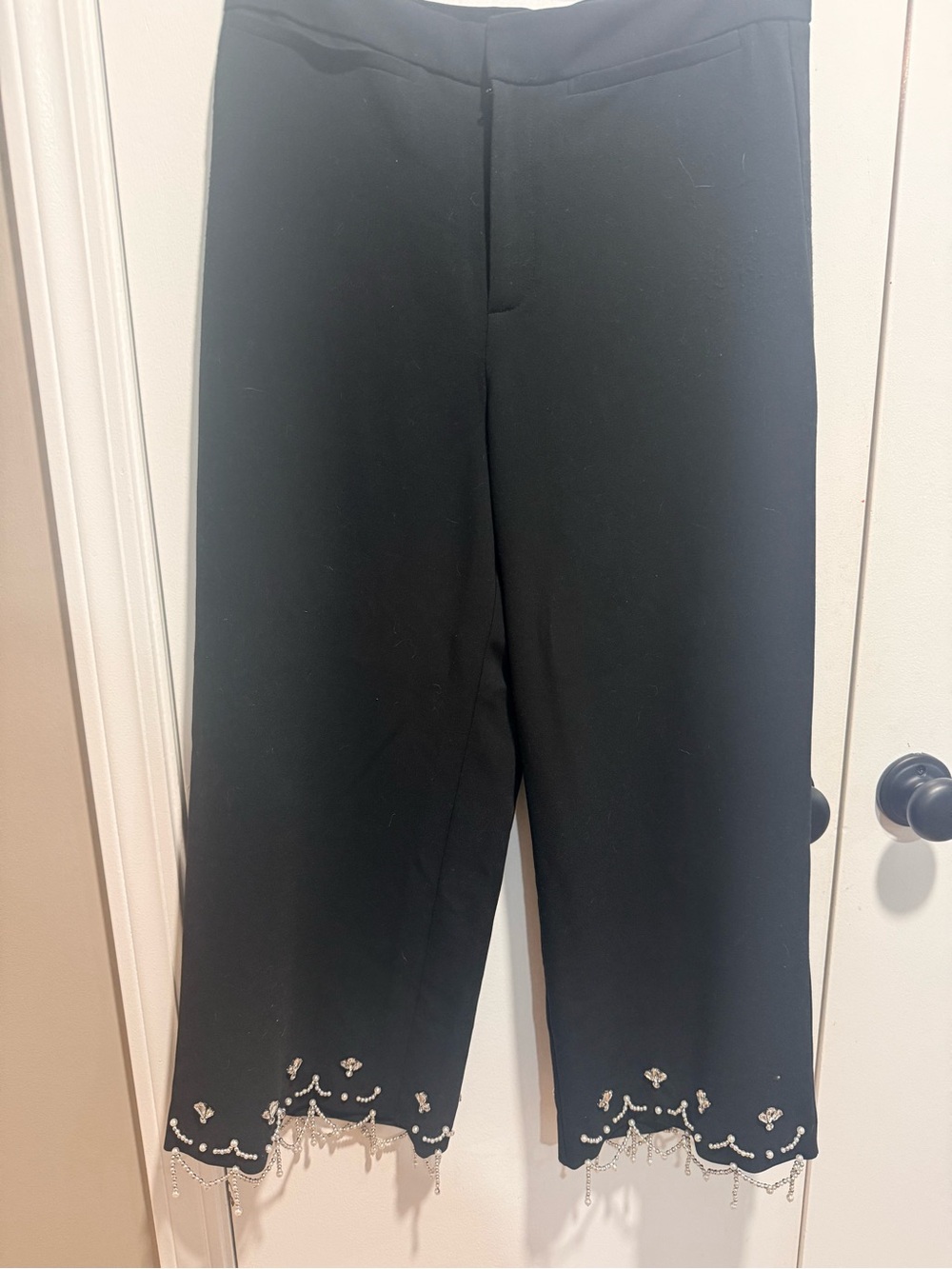 Anthropologies Black Embellished Hem Wide-Leg Pants worn once